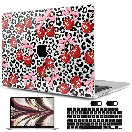 MEEgoodo Case for M5/M4/M3/M2 MacBook Air 13 inch Case 2026 2025 2024 2022, Fit Model A3449/A3240/A3113/A2681, Laptop Hard Shell Compatible with MacBook Air 13.6-inch, Leopard & Cherry - color: Leopard & Cherry