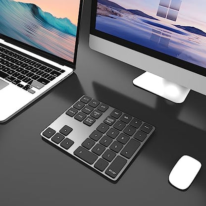 Foloda Bluetooth Number Pad for Laptop, Wireless 10 Keys USB Number Keypad, Rechargeable Numeric Keypad Numpad Extensions Data Entry Keyboard for PC iMac MacBook Notebook - color: Grey