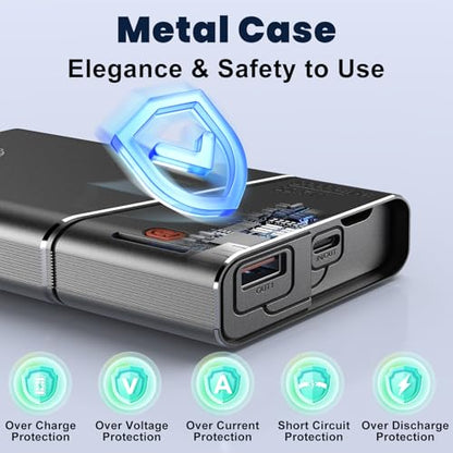 Portable Charger 20000mAh, 22.5W PD 3.0+QC 4.0 Super Fast Charging Power Bank, Cooler Aerospace Metal Case for iPhone 17 16 15 14, 13 Android iPad Samsung Google Tablet & More, Travel Essential - color: Black