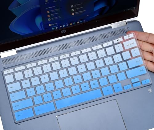 Keyboard Cover Skin for HP Chromebook 14 Laptop 14a-na 14a-ne 14a-ca 14a-na0226nr 14a-ne0013dx 14a-na0021nr 14a-na0031wm 14a-ca0030wm 14a-ca0023nr, HP Chromebook 14A G5 Keyboard Protector, Ombre Blue - color: Ombre Blue