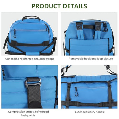 Vomgomfom 86L Collapsible Wheeled Duffle Bag Waterproof, Blue | Detachable Backpack Straps, Padded Laptop Sleeve, Quilted Reinforced Base, U-Shape Mesh Pocket, Shoe Compartment - color: Blue