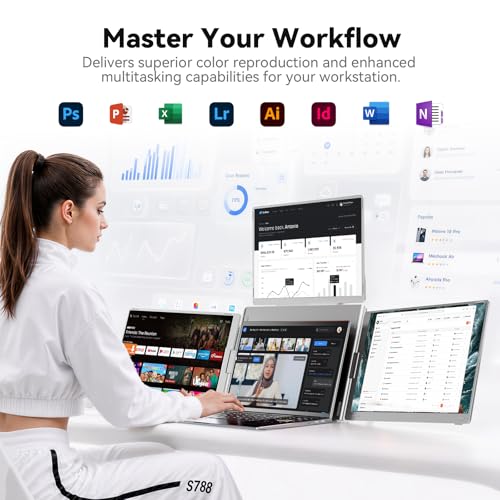 Ladomi 16" Laptop Screen Extender, Quad Screen Laptop Monitor Extender | 1200P FHD, One Cable for 3 Screens, Driver Nedded, Fit for 12"-17.3" Laptop, Compatible with Wins/Mac M1|M2|M3|M4|M5
