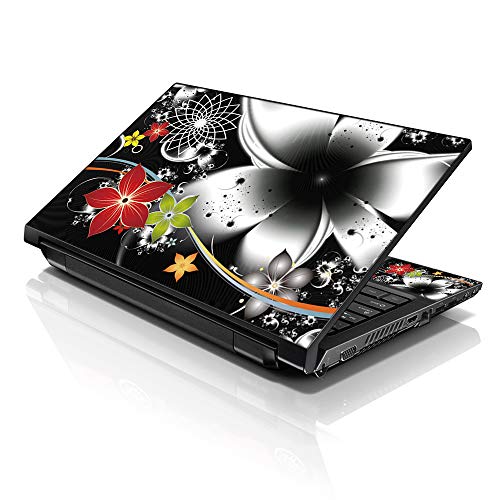 LSS Laptop 15 15.6 Skin Cover with Colorful Black and Grey Floral Pattern for HP Dell Lenovo Apple Asus Acer Compaq - Fits 13.3" 14" 15.6" 16" (2 Wrist Pads Free) - color: Black and Grey Floral, size: 13" - 16"