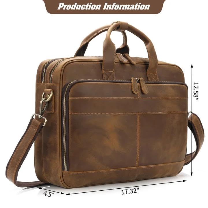 Jack&Chris Full Grain Leather Briefcase for Men, Business Messenger Bag Laptop Bag Attache Case, Fits 15.6 Inch Laptop - color: Brown New-15.6inch