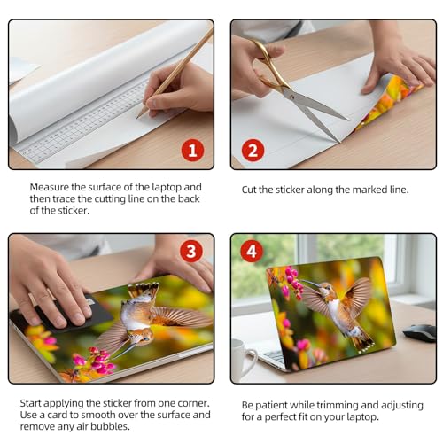 Universal Laptop Skin Sticker Decal, 12"-15.6" Aesthetic Vinyl Wrap, Hummingbird Pink Flowers Waterproof Notebook Cover Art Protector for MacBook HP Dell Lenovo, Fits 13" 14" 15" 15.6" - color: Hummingbird Feeding Pink Flowers