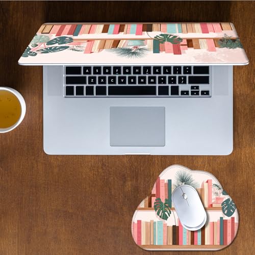 Laptop Skin Sticker Decal 15-15.6 Inch with Cute Mouse Pad, Universal Reusable Vinyl Sticker for 12.1 13 13.3 14 15.4 Inch Netbook and Notebook PC, Bookcase Plants - color: Bookcase Plants