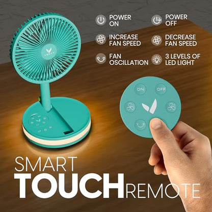 VENTY Portable Fan - Wireless Battery Operated Fan - 4 Speeds - LED Lighting - Carry Case & Remote Control - Cruise Travel - Outdoor Travel RV Power Bank With USB-C Port (Mint with Case) - color: Mint