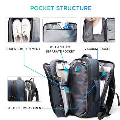 BANGE Backpack with Anti-Theft Vacuum Compression Travel Backpack,Expandable Backpacks with Pump for Airplanes - color: Blue