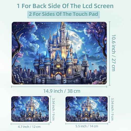 Universal Laptop Skin Decal, 3-Piece Vinyl Protector for 12 13 14 15.6" Notebook, Waterproof Anti-Scratch, Easy Trim & Bubble-Free Finish, Castle in Moonlight Surrounded - color: Castle in Moonlight Surrounded