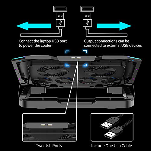 Gaming Laptop Cooling Pad 15-17.3 Inch, Laptop Fan with 6 RGB Cooling Fans, Laptop Cooling Stand with 6 Height Adjustable, Laptop Cooler with LCD Screen, 2 USB Ports, Phone Stand - size: 6 Fans
