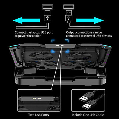 Gaming Laptop Cooling Pad 15-17.3 Inch, Laptop Fan with 6 RGB Cooling Fans, Laptop Cooling Stand with 6 Height Adjustable, Laptop Cooler with LCD Screen, 2 USB Ports, Phone Stand - size: 6 Fans