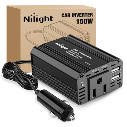 Nilight 150W Power Inverter with 3.1A Dual USB Ports and 1 AC Outlets | 12V DC to 110V AC Car Charger Converter for Phones Tablets Laptop Computer Game Console Kindle iPad DVD Players Black - color: 150W USB*2 110V Outlet