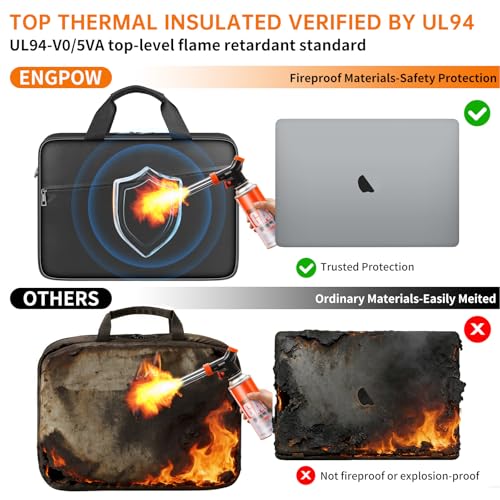 ENGPOW Laptop Bag,Fireproof 15.6 inch Messenger Bag,Protects Laptop&Tablet | Fire＆Water Resistant, Computer Safe Bag Carrying Case with Shoulder Strap＆Handle,Dual Zipper,for Home Office Travel, Black
