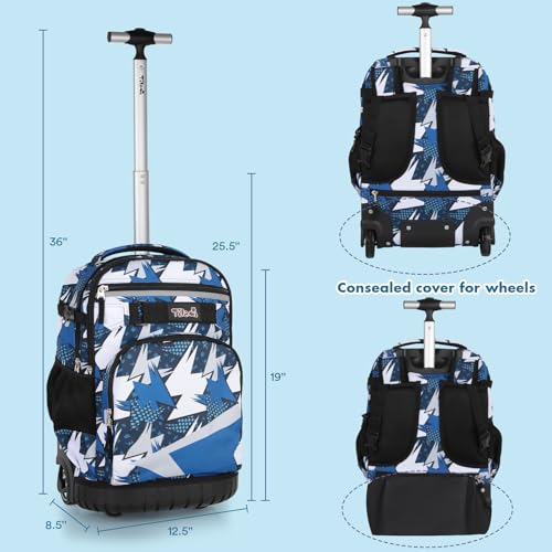 Tilami Rolling Backpack & Lunch bag for Kids 19 Inch Wheeled Bookbag for Boys & Girls for School & Travel,Arts Blue - color: Arts Blue