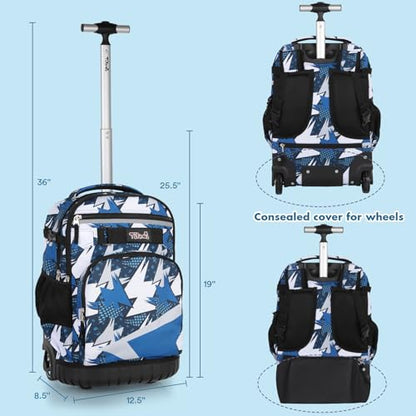 Tilami Rolling Backpack & Lunch bag for Kids 19 Inch Wheeled Bookbag for Boys & Girls for School & Travel,Arts Blue - color: Arts Blue