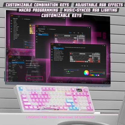 LINGBAO K98 PRO Anime Mechanical Wireless Gaming Keyboard with Screen Knob | Tri-Mode BT5.0/2.4G/USB-C, Gasket Mount Hot Swappable Linear Switches, RGB Backlit Creamy Sounding for PC/Mac Office& Gaming - color: K98Pro | 10000mAh | Anime Pink