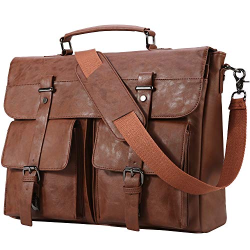 Leather Messenger Bag for Men,15.6 Inch Vintage Laptop Bag Briefcase Satchel - color: Brown-15.6inch