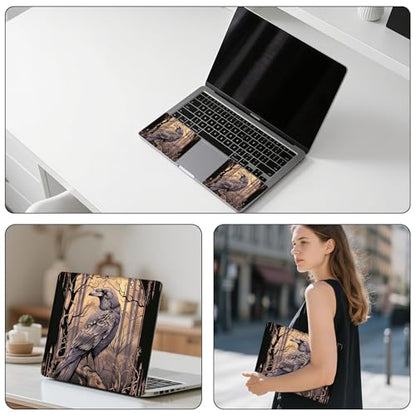 Aesthetic Laptop Skin Sticker, Raven in Spooky Forest Waterproof Vinyl Laptop Decal, Removable Bubble Free, Reusable Protective Cover for 13 14 15 15.6 Inch - color: Raven in Spooky Forest