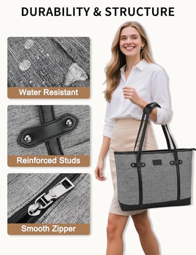 RAVUO Laptop Tote Bag for Women, Water Resistant 15.6 Inch Computer Handbag Purse Teacher Bag With Portable Small Pouch - color: Grey