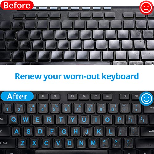 English Keyboard Sticker[5 in 1],Super Clear Large Print Keyboard Sticker with Bold Blue Lettering on Black Background,Durable Keyboard Alphabet Sticker for Laptop Desktop Computer - color: Big Font Blue Letter