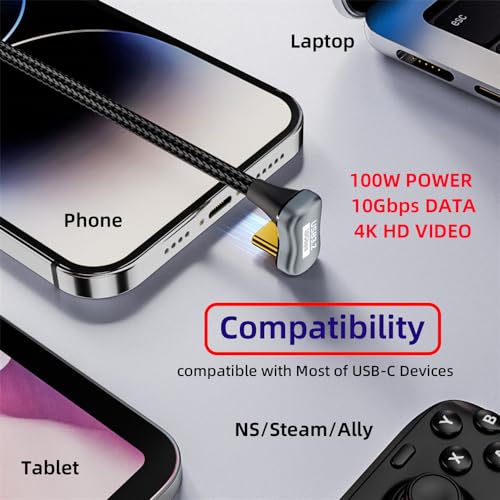 cablecc 10Gbps 100W USB-C USB 3.1 Type C Male to Male Extension Data Cable Opposite U Shape Back Angled with Sleeve 50CM - style: U Shape Angled 50CM