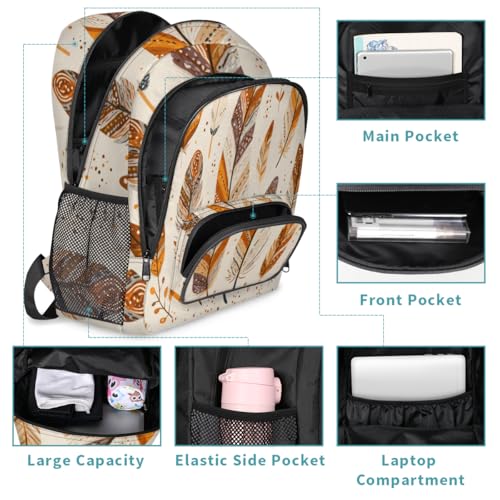 Bohemian Ethnic Feather Large Backpack for Women and Men Waterproof Travel Laptop Backpack Lightweight Business Work Daypack Fits 17 Inch Computer - color: Multicolor 3