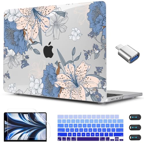 CISSOOK Compatible with MacBook Air 13.6 inch Case 2026 2025 2024 2023 2022 | A3449 A3240 A3113 A2681, 5in1 Set Hard Shell Case Keyboard Cover for MacBook Air 13 inch M2 M3 M4 M5, Lily Flowers - color: Air13.6inch-Floral with lilies