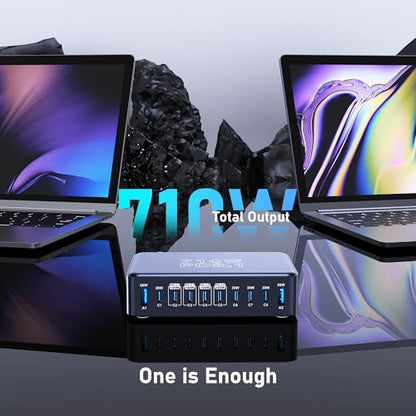 CHIPOFY 710W USB C Charging Station | 10-Port PD3.1 140W GaN Charger Block for MacBook Laptop, iPad, iPhone 17/16, Galaxy S25/S24 and More
