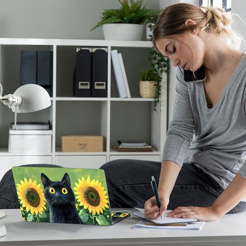 Laptop Skin Sticker Decal 12" 13" 13.3" 14" 15" 15.6",Waterproof Scratch Resistant Vinyl,Reusable Easy to Apply,for MacBook HP Dell Notebooks Netbooks Laptop,2 Wrist Pads,Black Cat Sunflower - color: Black Cat Sunflower