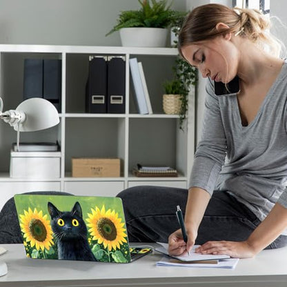 Laptop Skin Sticker Decal 12" 13" 13.3" 14" 15" 15.6",Waterproof Scratch Resistant Vinyl,Reusable Easy to Apply,for MacBook HP Dell Notebooks Netbooks Laptop,2 Wrist Pads,Black Cat Sunflower - color: Black Cat Sunflower