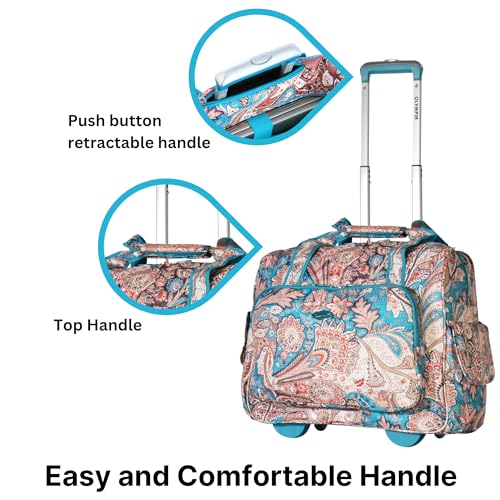 Olympia U.S.A. Deluxe Lightweight Rolling Overnighter Case Overnight Laptop Bag Weekender Travel Carry-On Suitcase Luggage with Wheels and Adjustable Push-Down Handle - color: Blue Paisley