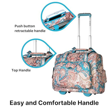 Olympia U.S.A. Deluxe Lightweight Rolling Overnighter Case Overnight Laptop Bag Weekender Travel Carry-On Suitcase Luggage with Wheels and Adjustable Push-Down Handle - color: Blue Paisley