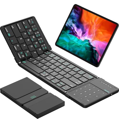 Nillkin Foldable Bluetooth Keyboard with Touchpad & Number Pad, Portable Bluetooth Keyboard with Full Size Keys, Pocket-Sized Wireless Travel Keyboards for iPad, Smartphone, Tablet and Laptop Black - color: Black