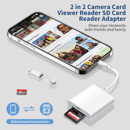 [Apple MFi Certified] SD Card Reader for iPhone iPad, USB C & Lightning Dual Interface Memory Card Reader, Digital Camera Adapter to iPhone, Trail Game Camera Viewer Supports SD/TF Card, Plug & Play - color: white-Card Reader 01