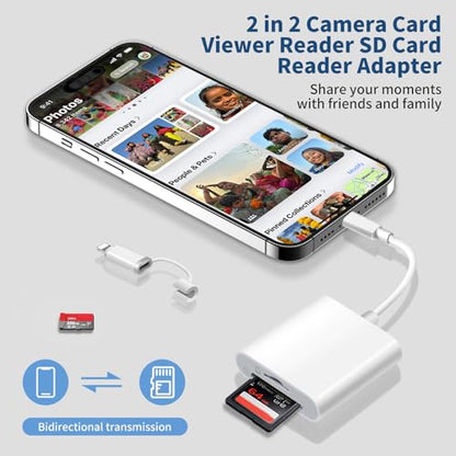 [Apple MFi Certified] SD Card Reader for iPhone iPad, USB C & Lightning Dual Interface Memory Card Reader, Digital Camera Adapter to iPhone, Trail Game Camera Viewer Supports SD/TF Card, Plug & Play - color: white-Card Reader 01