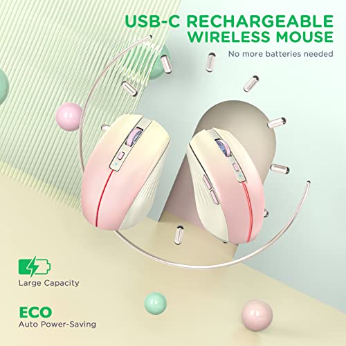 RAPIQUE Bluetooth Wireless Mouse, Rechargeable Multi-Device Computer Mice (Tri-Mode: BT1/BT2+2.4Ghz) with USB Receiver, Ergonomic Portable Mouse for Laptop, MacBook, PC, iMac, iPad(Khaki to Pink) - color: Gradient Khaki to Pink