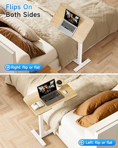 BIZUM Mobile Standing Desk Laptop Desk Pneumatic with Wheels 180° Tilt Top Hospital Bed Table Portable Rolling Cart Foldable Bedside Table for Hospital&Home Use, Maple - color: Maple