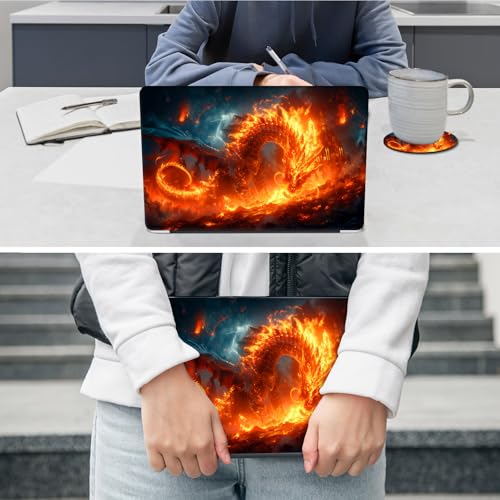 Laptop Skin Sticker Decal 12"-15.6" Universal Laptop/Notebook/Netbook Vinyl - Waterproof Scratch Resistant,Fits HP Dell Lenovo MacBook,2 Free Wrist Pads,Easy Apply & Remove,Fire Dragon Castle - color: Fire Dragon Castle