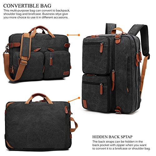 CoolBELL 15.6Inches Convertible Backpack Messenger Shoulder bag Laptop Case Handbag Business Briefcase Multi-functional Travel Rucksack Fits 15.6 Inch Laptop For Men/Women (Cancas Black) - color: Canvas Black, size: 15.6 Inches
