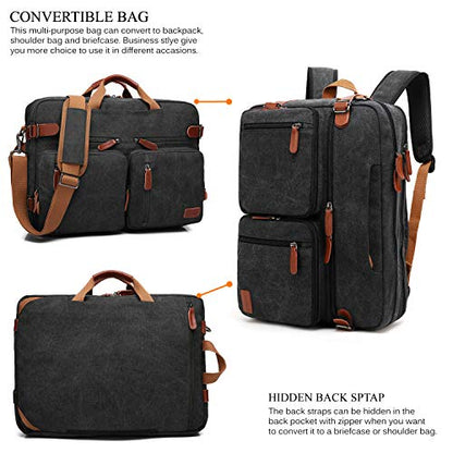 CoolBELL 15.6Inches Convertible Backpack Messenger Shoulder bag Laptop Case Handbag Business Briefcase Multi-functional Travel Rucksack Fits 15.6 Inch Laptop For Men/Women (Cancas Black) - color: Canvas Black, size: 15.6 Inches