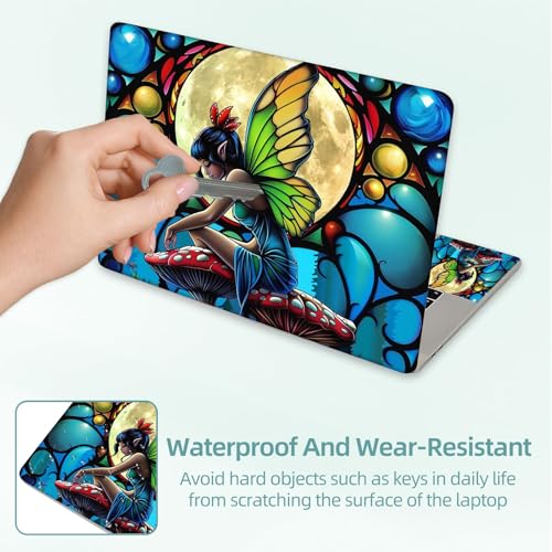 Universal Laptop Skin Decal, 3-Piece Vinyl Protector for 12 13 14 15.6" Notebook, Waterproof Anti-Scratch, Easy Trim & Bubble-Free Finish, Fairy Sitting on a Mushrooms - color: Fairy Sitting on a Mushrooms