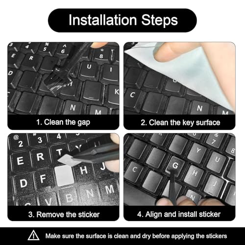 2PCS English Keyboard Stickers, Universal Replacement English Keyboard Letter Stickers with Tweezer, Keyboards Alphabet Sticker Black Background White Lettering for Laptop Notebook PC Computer Desktop