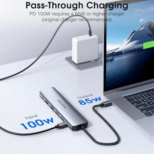 USB C to Dual HDMI Adapter, 7 in 1 Docking Station Dual Monitor, 3*USB-A Data Ports, 100W PD, HDMI Splitter Extended Display Laptop USB C Hub for MacBook, HP, Dell and More