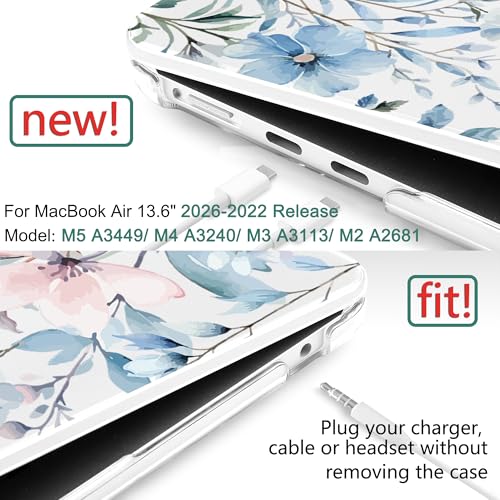 DONGKE for MacBook Air 13 Inch Case M5 2026 M4 2025 M3 M2 2024-2022 A3449 A3240 A3113 A2681, Plastic Hard Shell & Keyboard Cover & Screen Film for MacBook Air 13.6 Inch Case - Blue Flowers - color: Blue Flowers