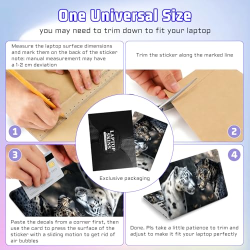 Universal Laptop Skin Sticker Decal, Compatible with MacBook HP Dell Lenovo 12"-15.6", Reusable Vinyl Notebook Cover 3PCS Set, High-Recognition Film-White & Black Leopards - color: White & Black Leopards