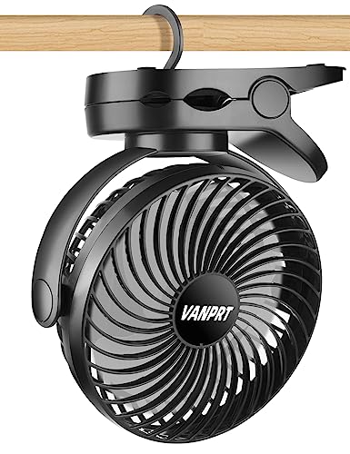 6'' Clip Fan, Portable Clamp Fans with Hanging Hook, 5000mAh Rechargeable Battery Fan, 3 Speeds, 720° Rotation, Quiet, Strong Grip Clamp, 7-30 Working Hours for Camp Stroller Bed - Black - style: 6'' Rechargeable Clip Fan with hanging hook