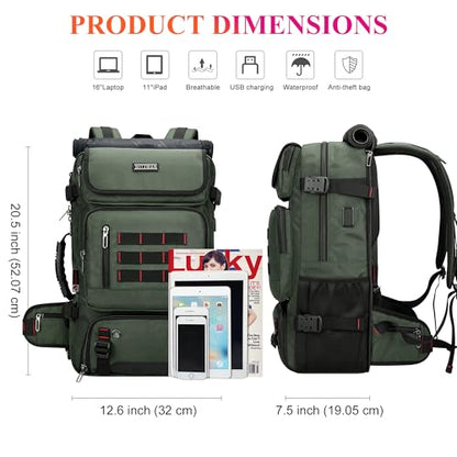 WITZMAN Carry on Travel Backpack for Men Airline Approved Fits 16" Laptop | Nylon 3 in 1 Luggage Duffle Bag with USB Charging Port, Shoe Compartment, For Weekend Getaway, Overnight Trip, B682 Green - color: 02.army Green