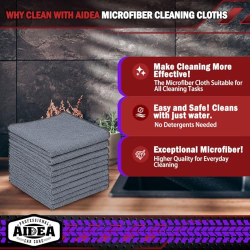AIDEA Microfiber Cleaning Cloth Grey, 600PK, Microfiber Towels 12×12" | Shop Towels Cleaning Rags, Premium Wash Cloths, Absorbent Towel for SUVs, House, Kitchen, Commercial, Cleaning Supplies - color: Grey, size: 600PK