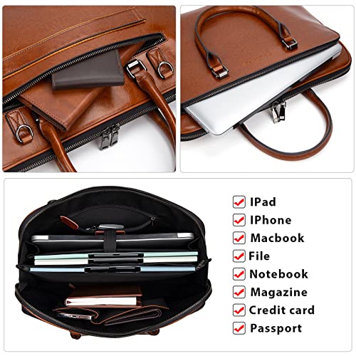 Blofinche Laptop Messenger shoulder bag: Genuine Leather work Briefcase 13.3 15.6 inch designer Satchel handbag - color: Brown, size: 15.6 inch