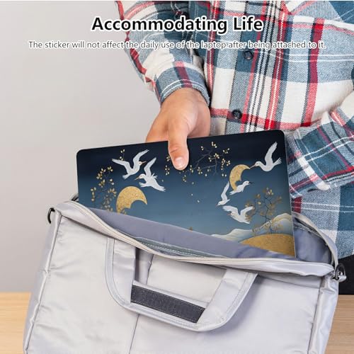 Universal Laptop Skin Sticker with 2 Wrist Pad Skins, Waterproof Scratch Resistant Vinyl Laptop Cover Decal, Cut to Fit for 11–15.6 Inch MacBook HP Dell Lenovo, Crane Golden Cloud - color: Crane Golden Cloud